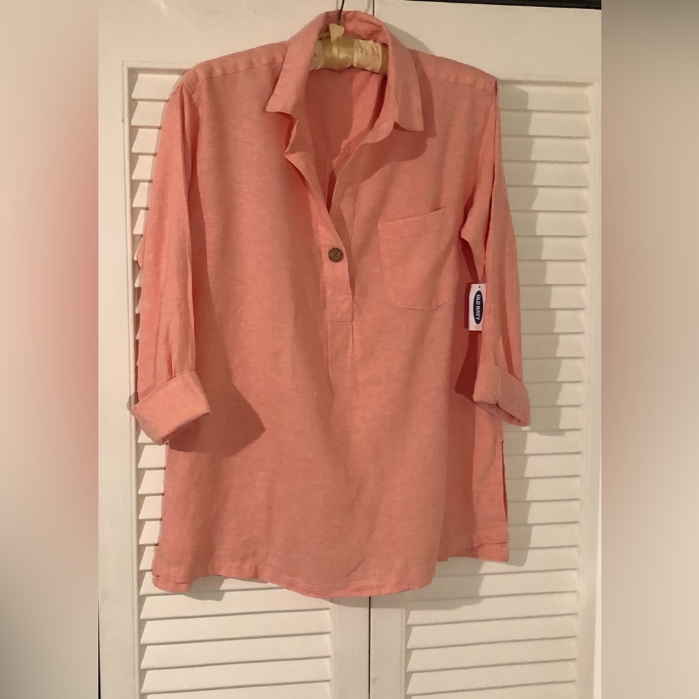 Old Navy Women’s Small Peach Linen 1/2 Button popover Tunic Linen Shirt